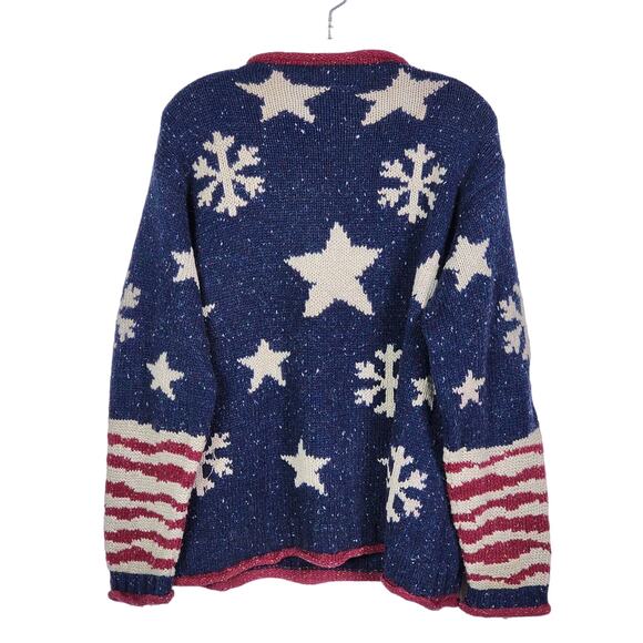 Vintage Americana Stars Snowflake Flag Sweater | Handknit Look | 1X - Picture 9 of 11